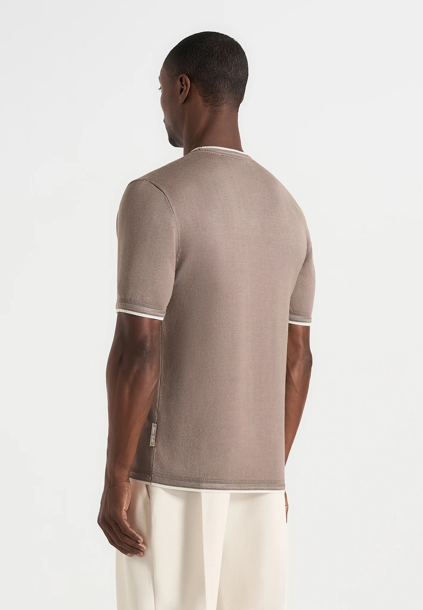 Wyatt - Contrast Knit T-Shirt - Mushroom - Image 5