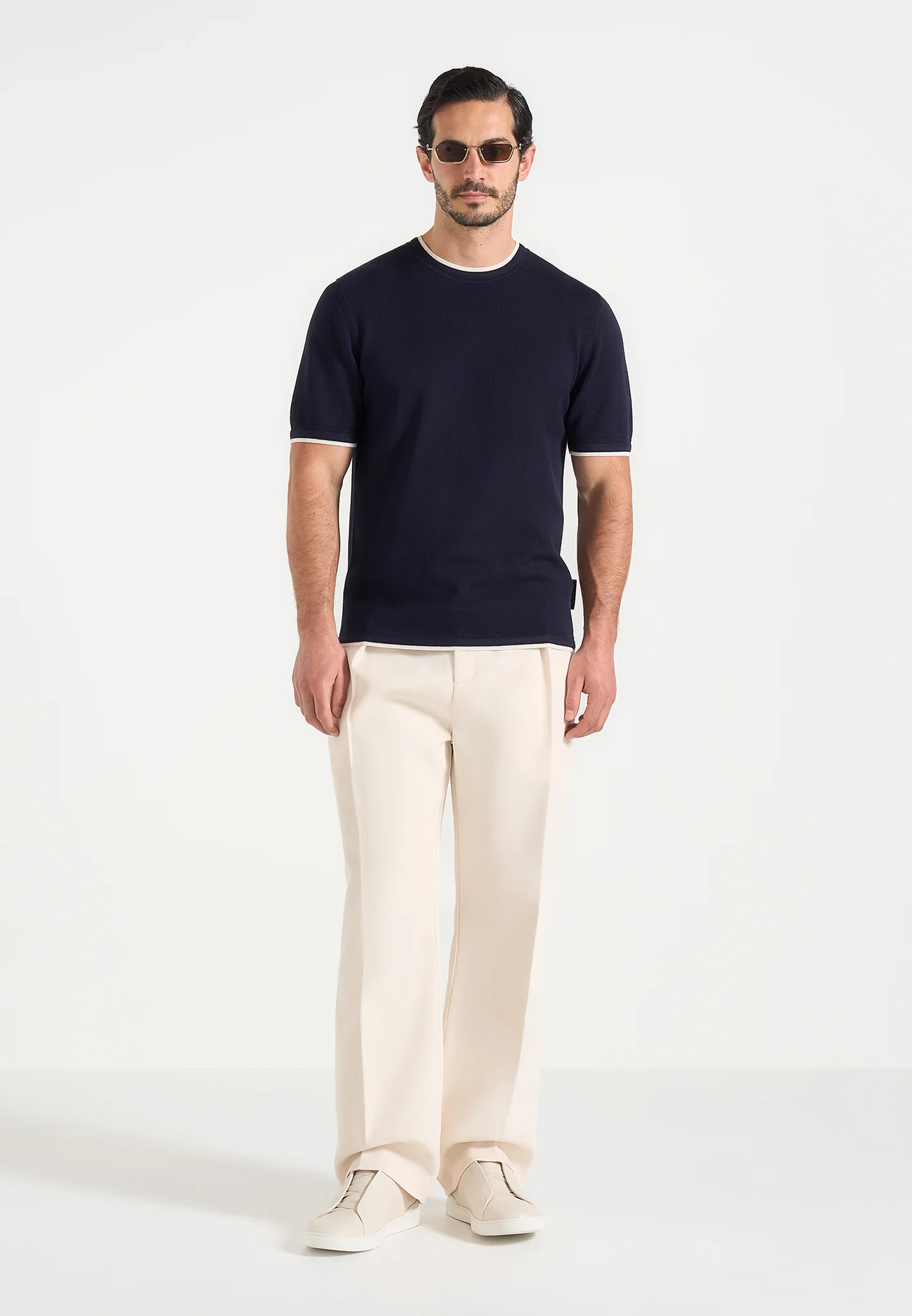 Wyatt - Contrast Knit T-Shirt - Navy - Image 2