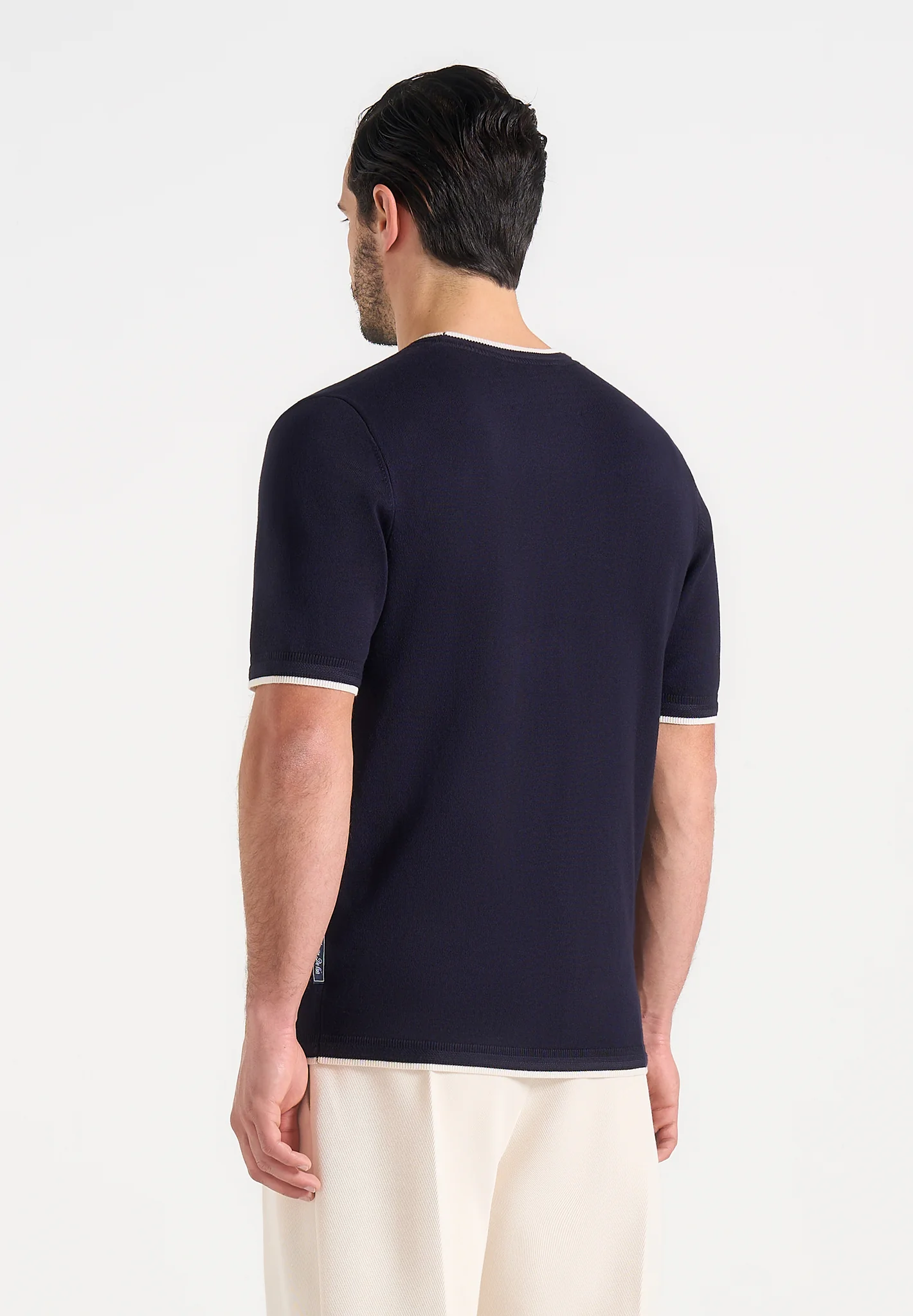 Wyatt - Contrast Knit T-Shirt - Navy - Image 3