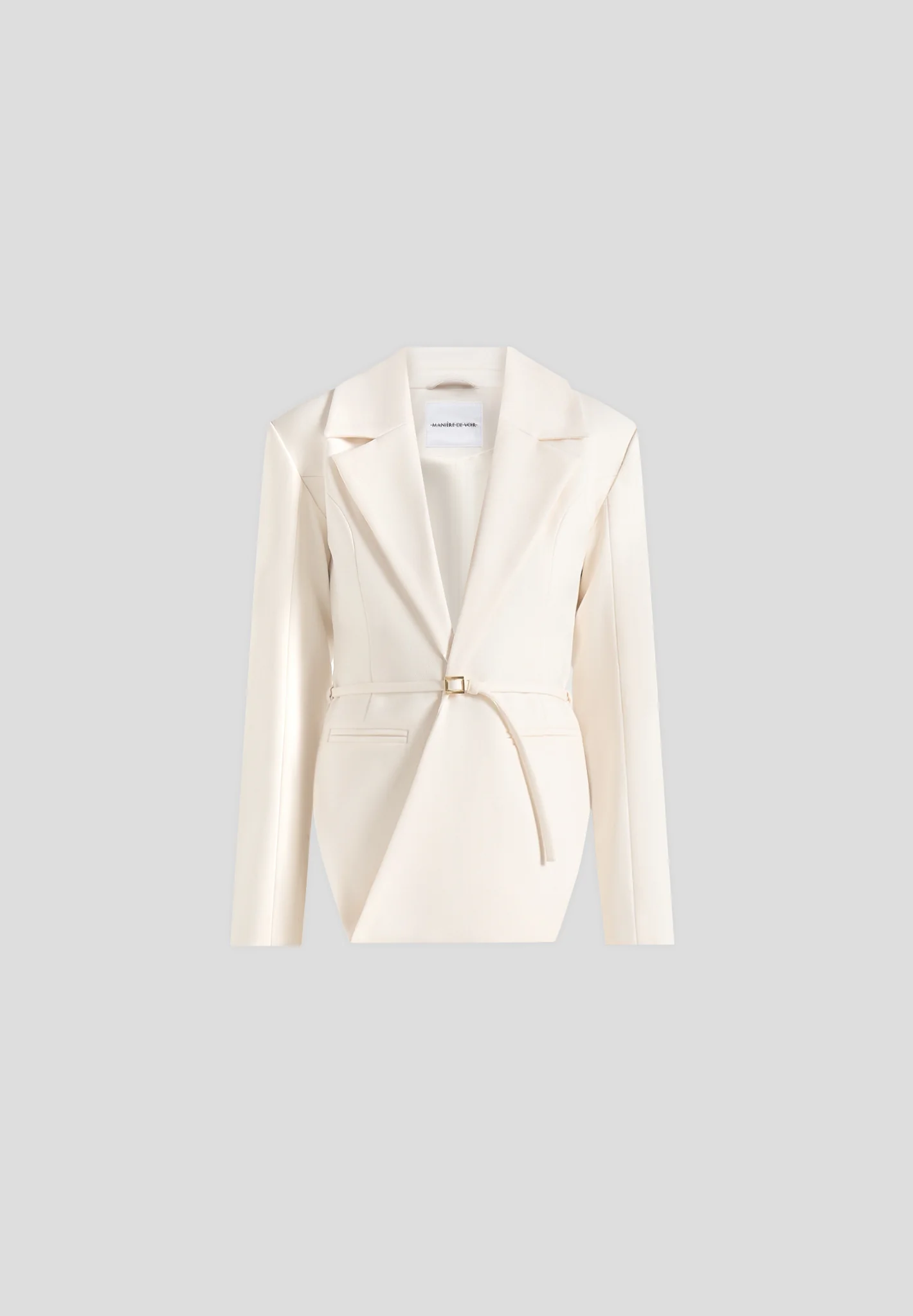 Yuna - Plunge Tailored Blazer With Belt - Off White - Image 6