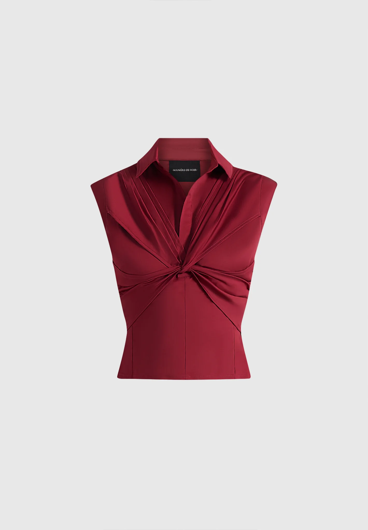 Yvette - Twist Front Sleeveless Shirt - Wine Red - Image 5