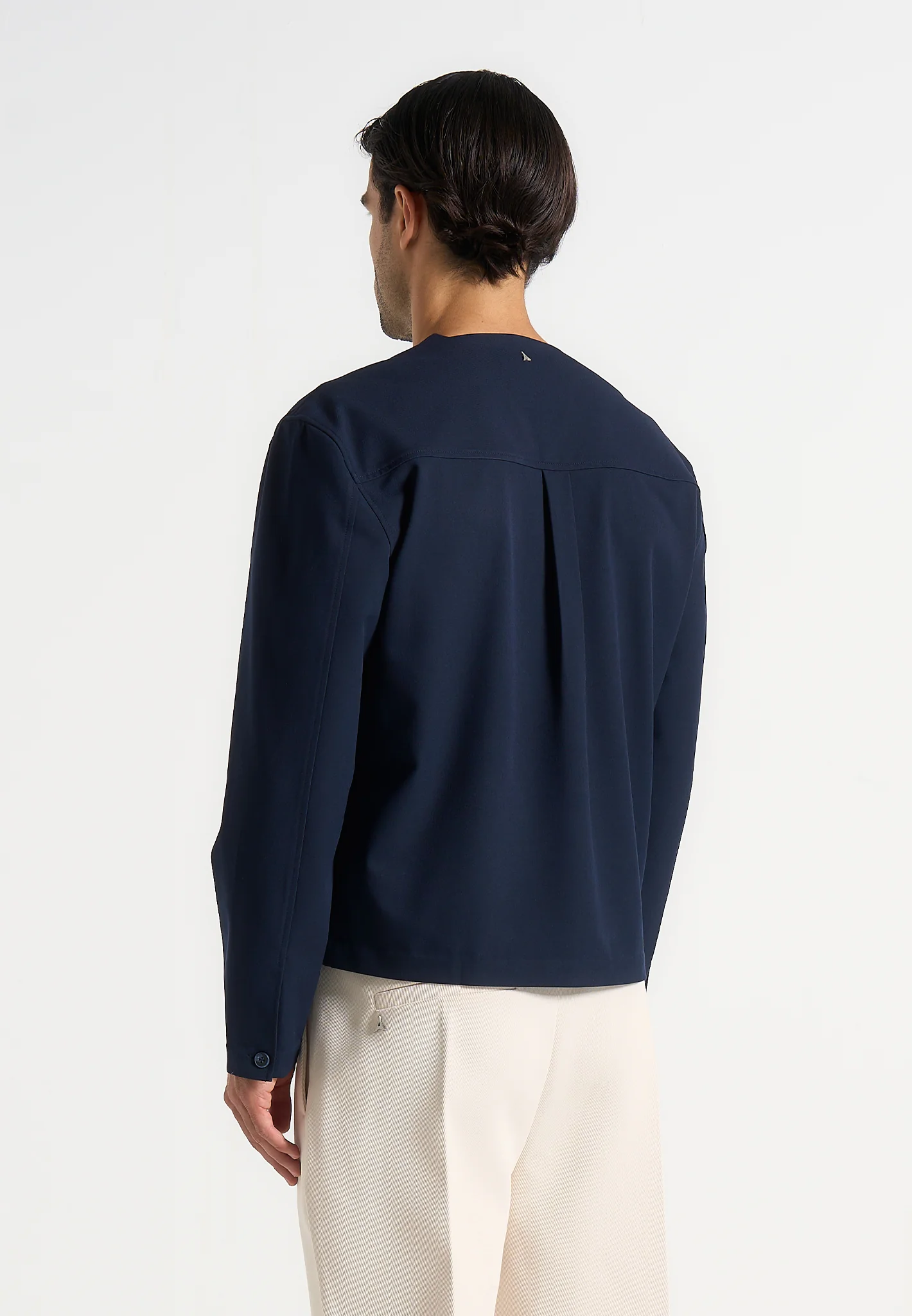 Zac - Boxy V-Neck Long Sleeve Shirt - Navy - Image 4