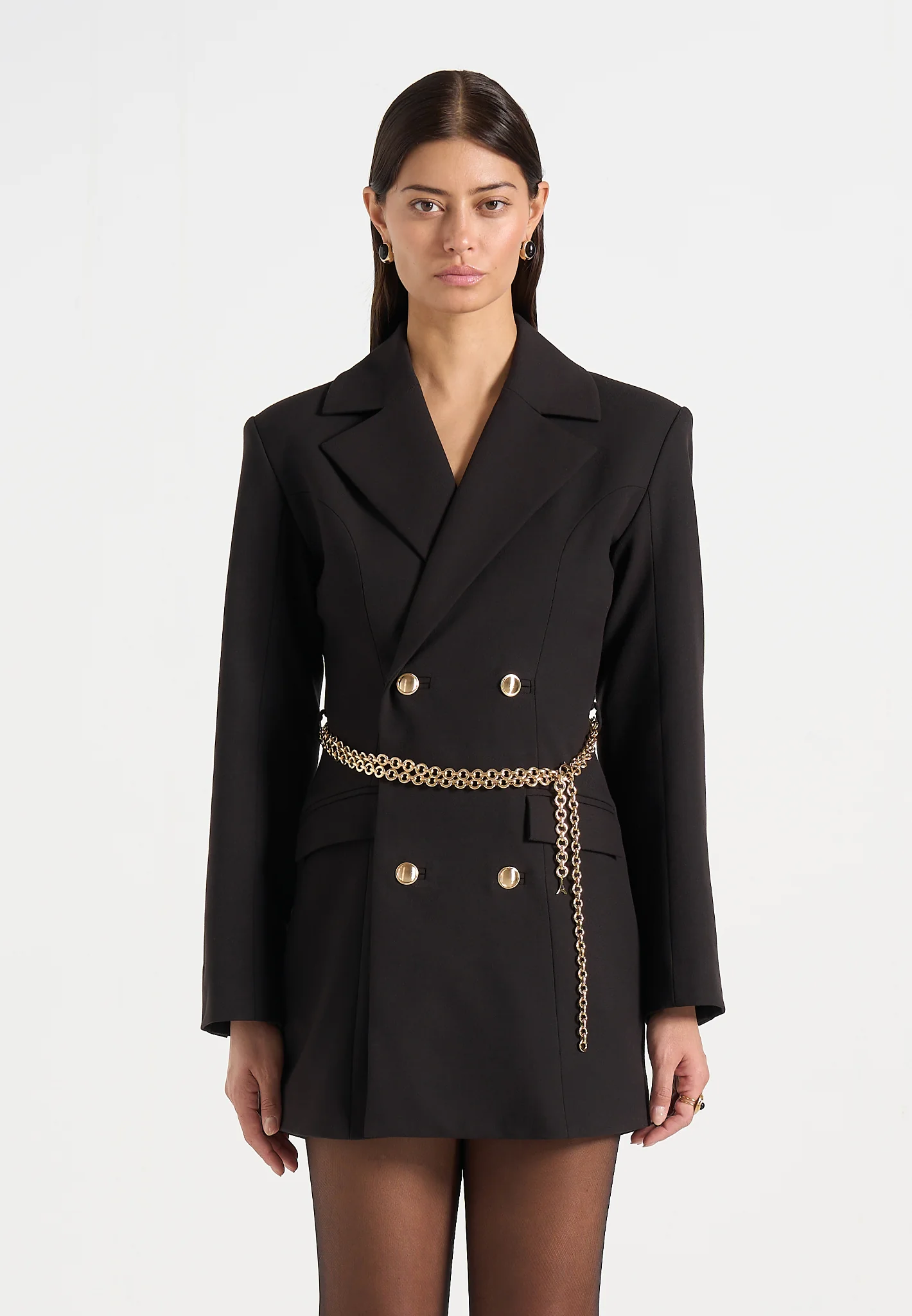 Zara - Double Breasted Blazer Dress With Chain - Black - Image 3