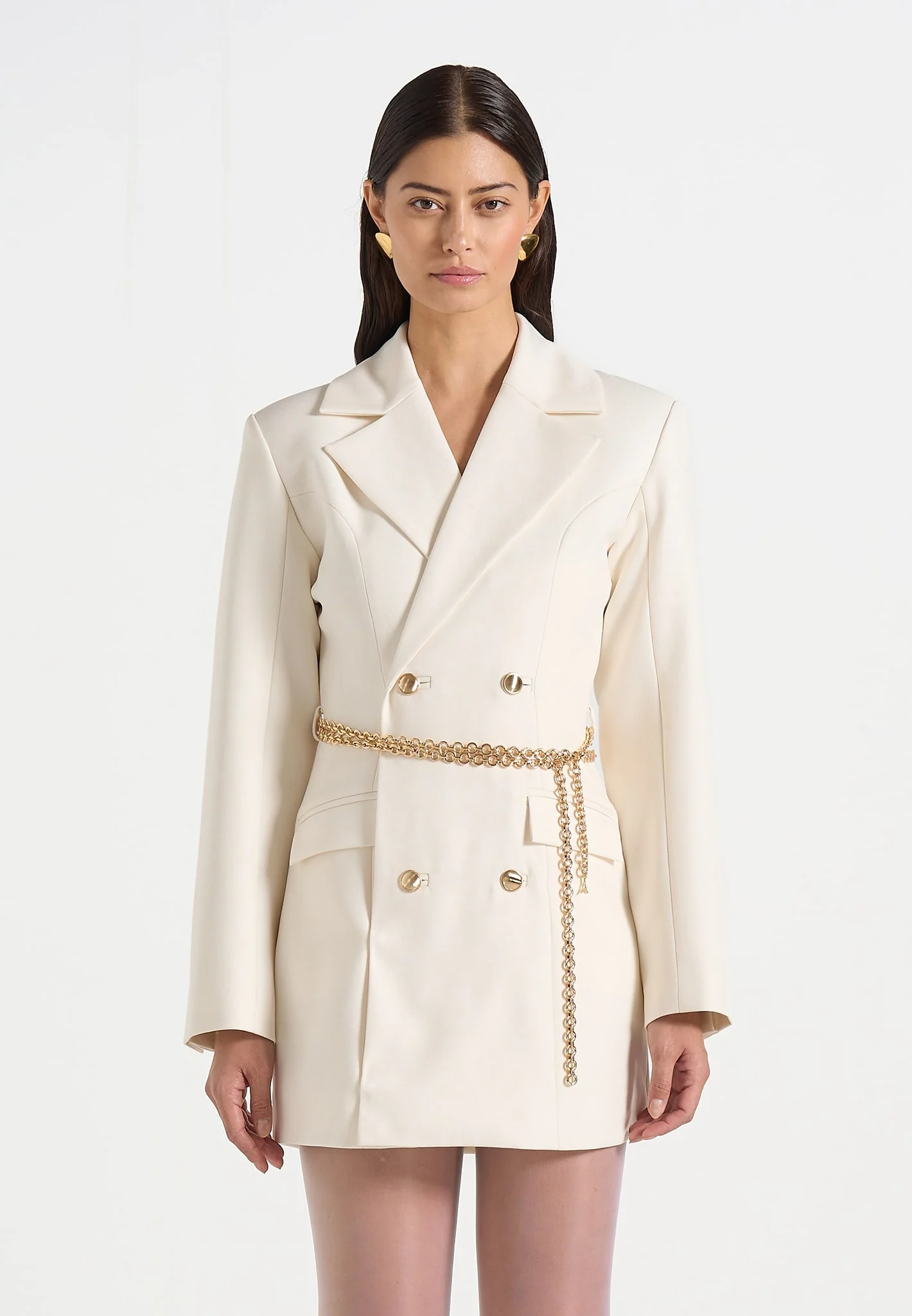 Zara - Double Breasted Blazer Dress With Chain - Off White - Image 3