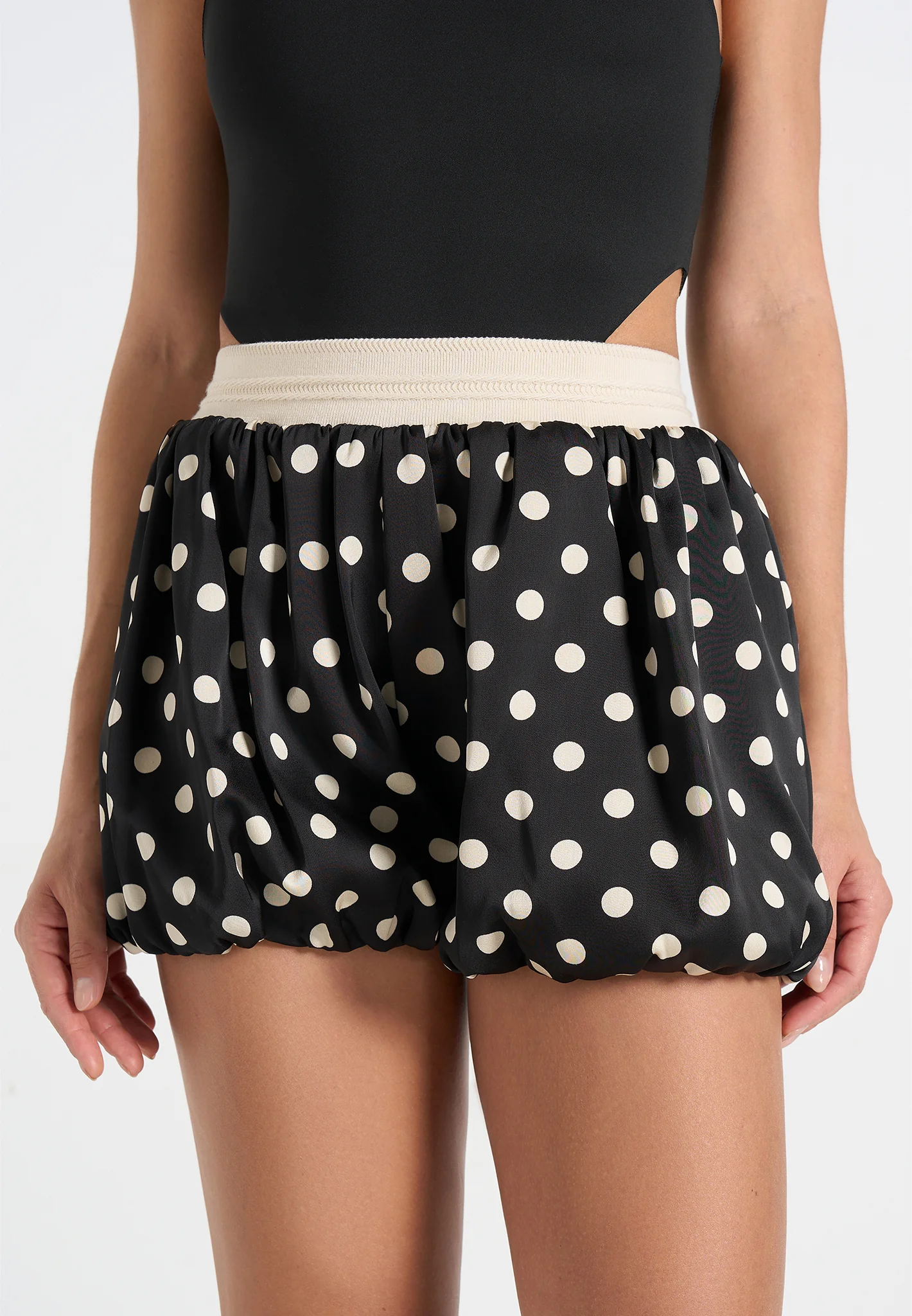 Zoe - Satin Polka Dot Balloon Shorts - Black - Image 5